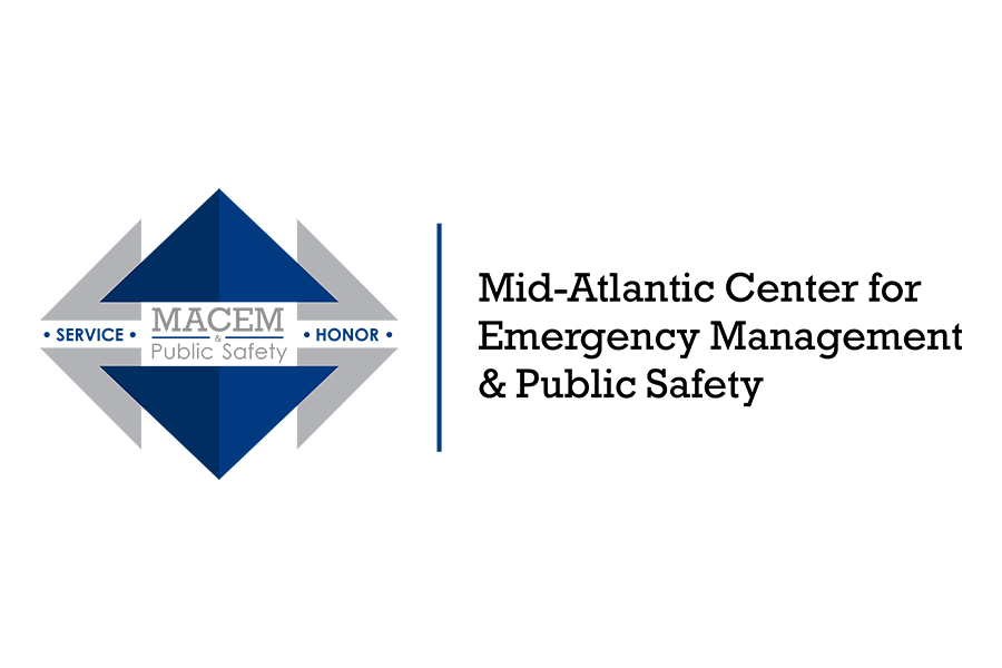 A horizontal logo for the Mid-Atlantic Center for Emergency Management & Public Safety (MACEM&PS) featuring a blue and gray shield icon next to the organization's full name in clean, professional typography.