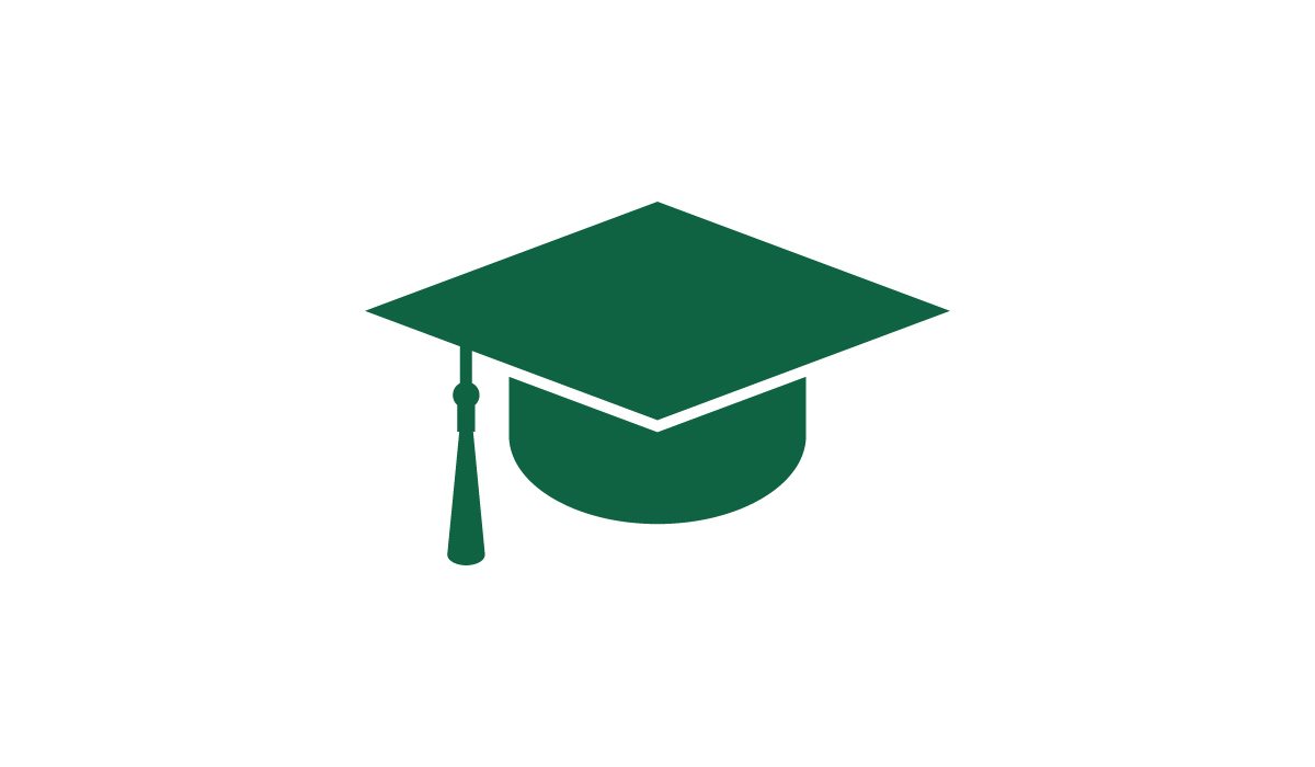 Green graduation cap icon with tassel, centered on a plain white background.